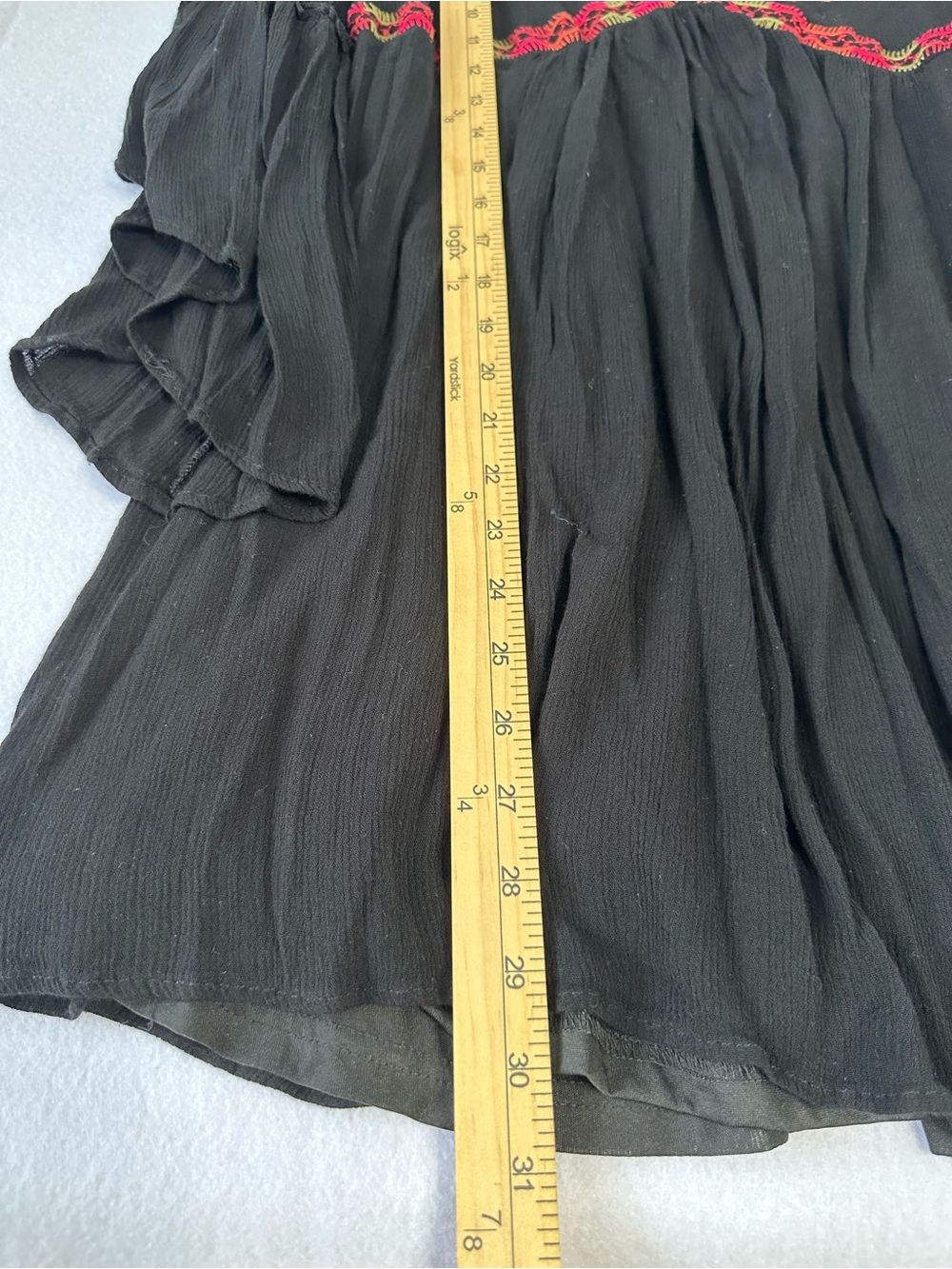 Umgee Black Embroidered Dress Sz S V Neck Bell Sleeve Gauze Boho Peasant Cottage - Picture 11 of 12